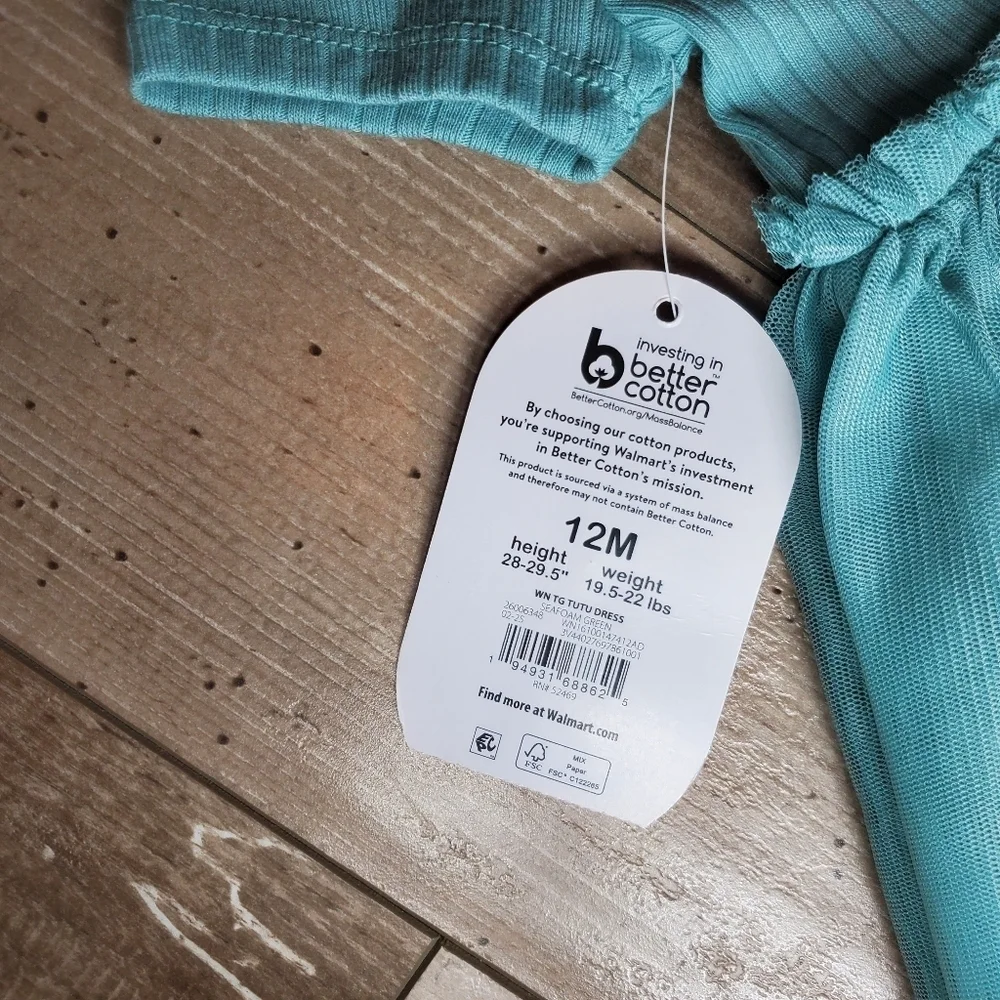 NWT Wonder Nation Baby Toddler Girls Tutu Dress Size 12m Seafoam Green